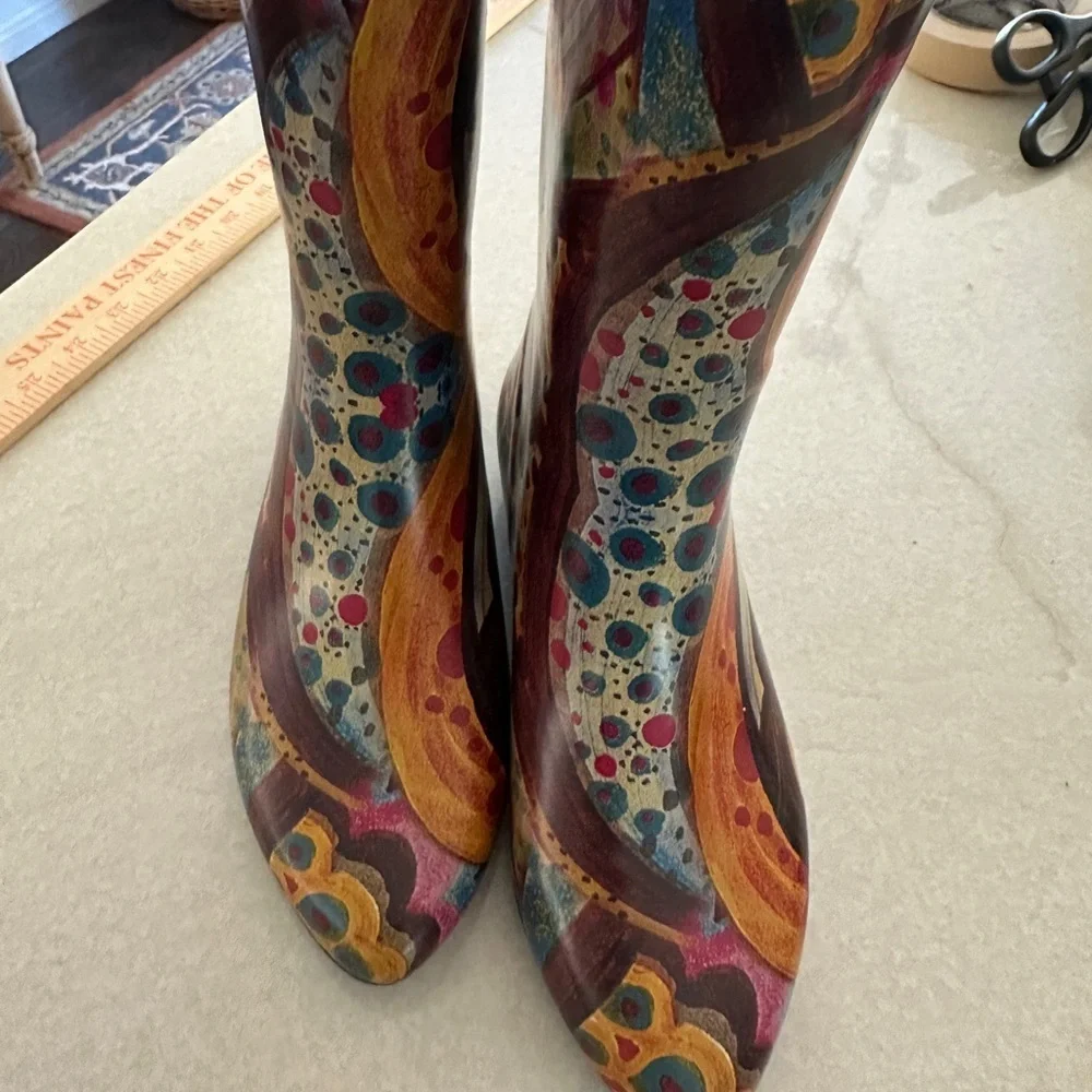 Rare Jeffery Campbell Colorful Watercolor Women's Rain Boot size 7